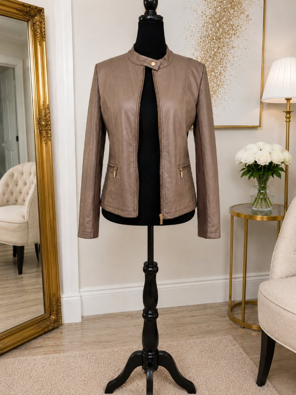 Brown Faux Leather Moto Jacket